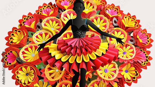 Beautiful ballerina silhouette with floral tutu