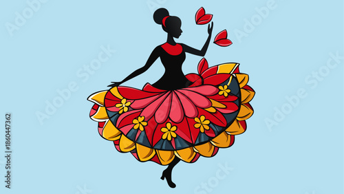 Beautiful ballerina dancing with floral skirt