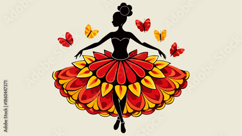 Beautiful ballerina surrounded by butterflies in vibrant tutu