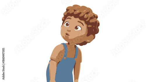 Young girl with curious expression standing alone in simple illustration