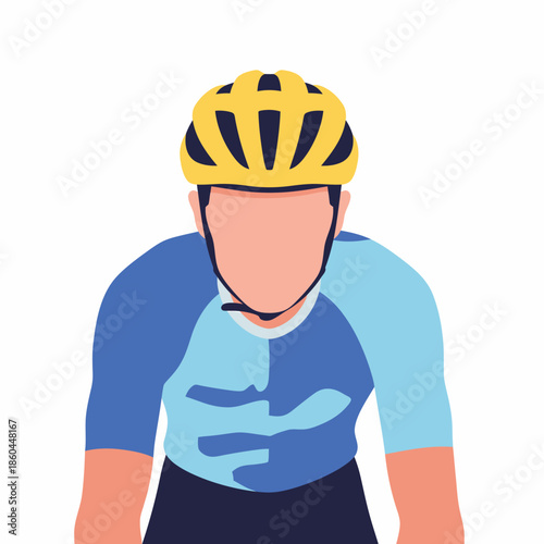 Close Up Front View Illustration of Cyclist with Yellow Helmet