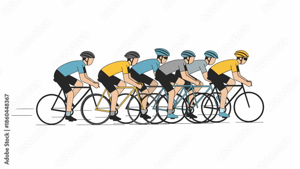 Obraz premium Side View of Cyclists Team Training Together in Line