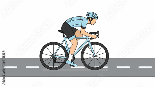 Full Side View of Professional Cyclist Training on Asphalt Road