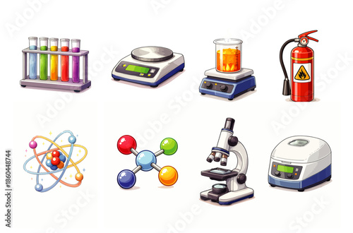 Raccolta di icone da laboratorio chimico. Generative AI