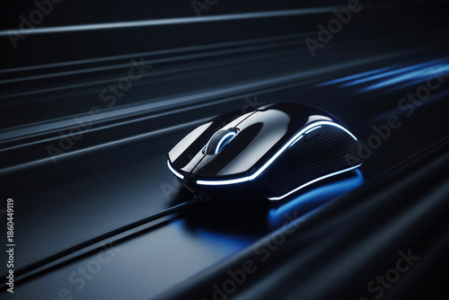 A modern computer mouse on a speedy blur background