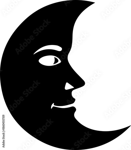 Whimsical crescent moon character with a friendly face gazes thoughtfully into the night sky, perfect for cosmic themes and magical storytelling.