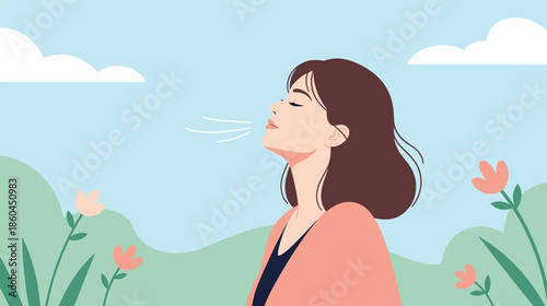 Woman enjoying fresh air with closed eyes