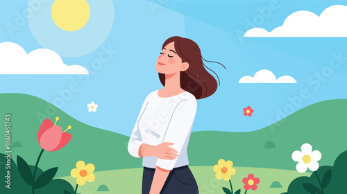 Young woman enjoying fresh air and sunshine
