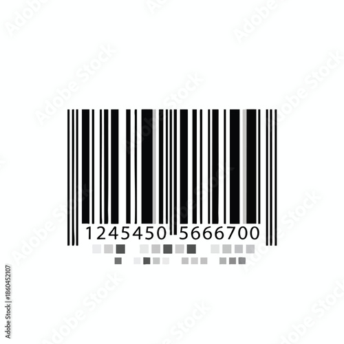 A vertical barcode with black and white bars and number below