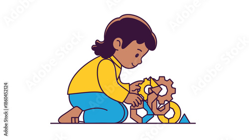 Young girl assisting her brother with a puzzle on the floor in a bright room