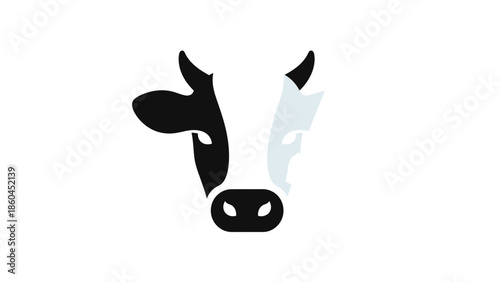 A close-up illustration of a cow's face viewed from the front with a white background