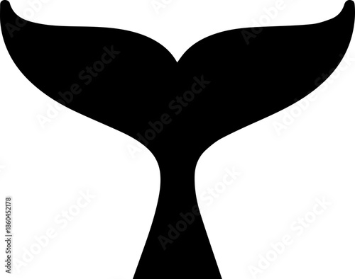 Elegant black whale tail silhouette against clean white backdrop, perfect for nautical branding and design projects