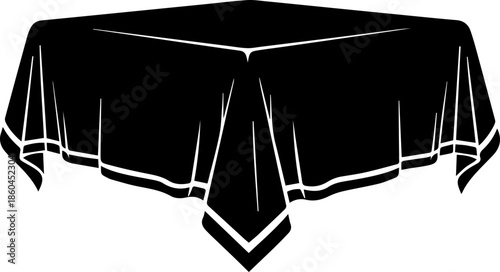 Elegant black tablecloth draped over a square table, perfect for sophisticated events, design projects, and stylish concepts