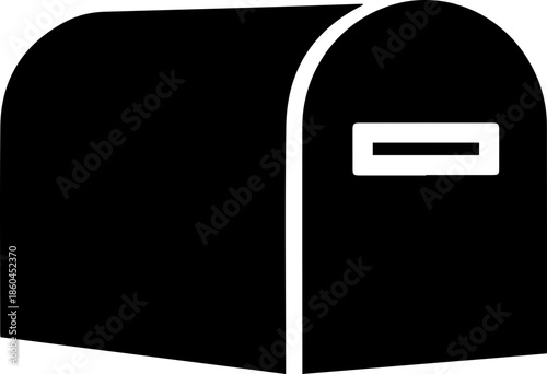 Minimalist black mailbox icon representing communication, delivery, and receiving mail, perfect for branding and design projects