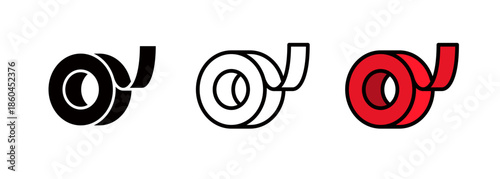 Icons representing tape and wrapping services, ribbon rolls