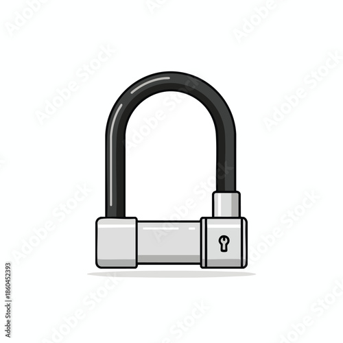 A stylized u-shaped lock with a black arch and gray body, on a white background