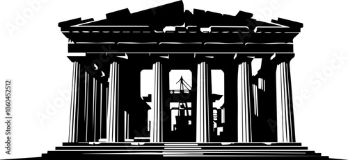 Iconic Parthenon silhouette in bold black and white, perfect for design, architecture, and historical themes, evoking power and ancient grandeur.