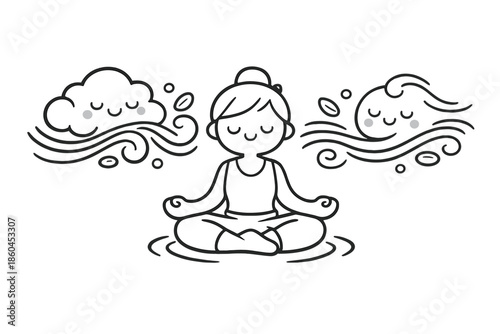 Breath Flow Icon. Doodle-style vector icon of breathing in motion, gentle inhale–exhale cycle shown as flowing air waves