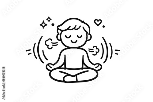 Pilates Breathing Icon. Doodle-style vector icon of controlled breathing during pilates, expanding and contracting air lines