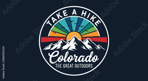 Vintage Colorado Mountains Take A Hike Sun Retro Sunset Graphic Design for Outdoor Enthusiasts.