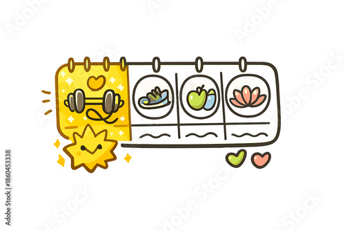 Fitness Challenge Icon. Doodle-style vector icon of a weekly fitness challenge symbol with the first section softly glowing, one