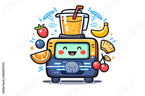 Biometric Smoothie Generator. Doodle-style vector icon of a biometric smoothie generator with a cheerful display, glowing scan