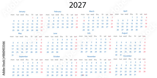 Minimalist style monthly calendar template for year. English calendar. Week starts on Sunday. Set of 12 months. Simple elegant design. Square composition