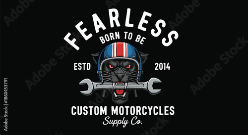 Vintage Motorcycle Club Logo with Fierce Panther and Wrench | Custom Bike Shop Emblem.