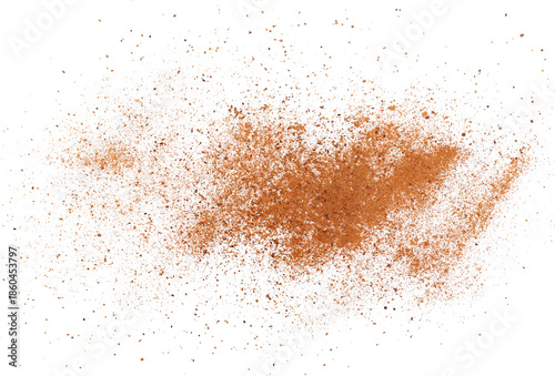 Foto Pile cinnamon minced and planed flying, grated isolated on white background, cli