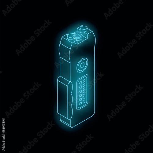 Blue glowing electroshock weapon isometric view isolated on dark background