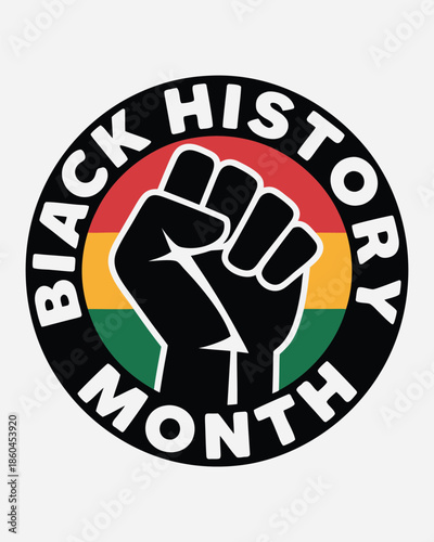 A powerful black history month emblem featuring a raised fist and pan african colors in a circular design