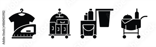 Housekeeping and Laundry Service Icon Set in Flat Minimal Vector Style