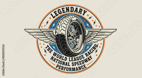 Vintage Speedway Racing Emblem with Wings and Tire - Legendary Motorsport Performance.