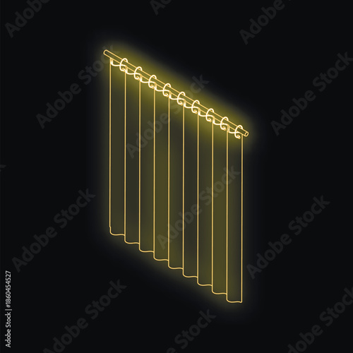 Neon yellow curtain hanging on a rod, illuminating a dark room, creating a cozy and inviting atmosphere