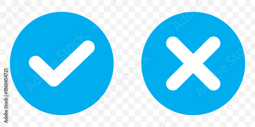 Sharp green checkmark and red cross on isolated white background vector symbol for right and wrong choices. Modern flat design, Checkmark icon set. Checkmark right symbol tick sign