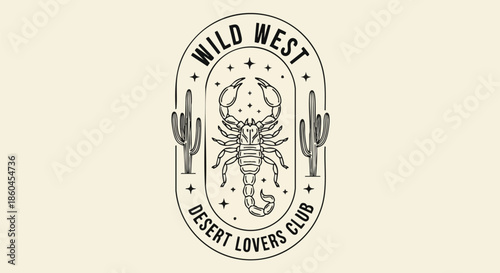 Wild West Desert Scorpion and Cactus Emblem Design | Adventure and Nature Logo.