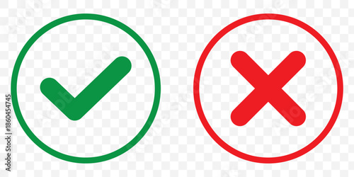 Check mark icon set with editable strokes. Accepted, rejected, approved, disapproved, right, wrong, correct.