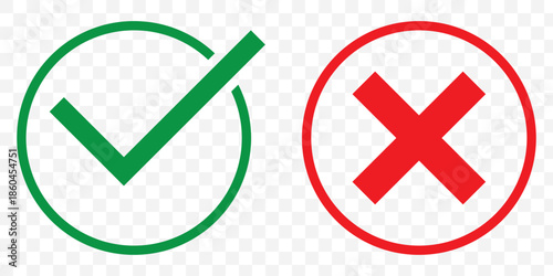 Check mark icon set with editable strokes. Accepted, rejected, approved, disapproved, right, wrong, correct.