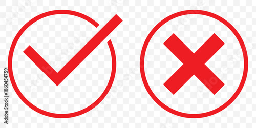 Check mark icon set with editable strokes. Accepted, rejected, approved, disapproved, right, wrong, correct.