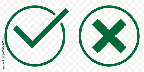 Check mark icon set with editable strokes. Accepted, rejected, approved, disapproved, right, wrong, correct.