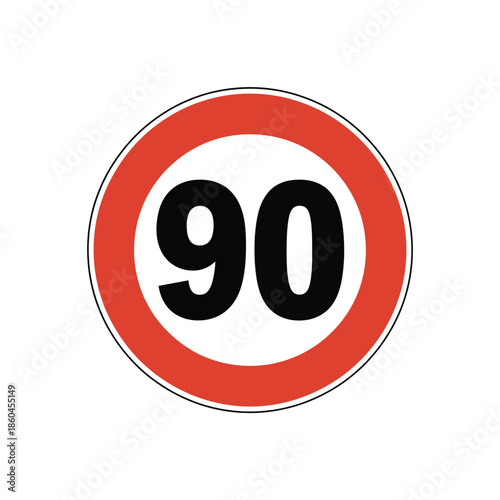 Maximum speed limit 90 sign road traffic regulation symbol isolated on checkered background vector illustration