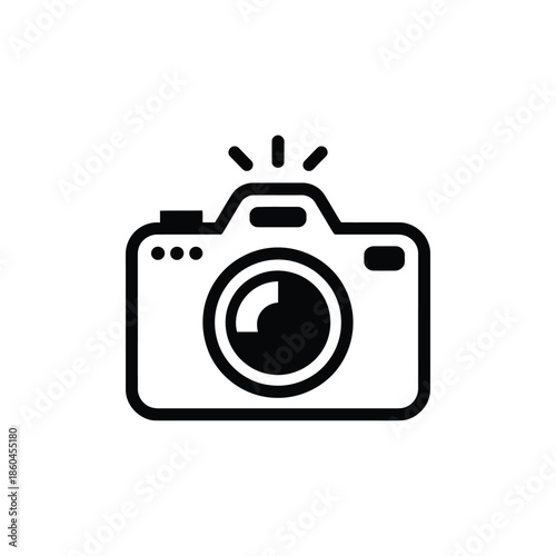 Camera icon with flash symbol isolated on transparent background digital photography equipment flat vector illustration