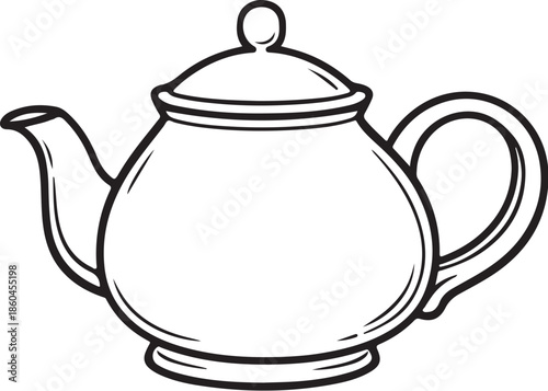 Black and white ceramic teapot line art illustration eps