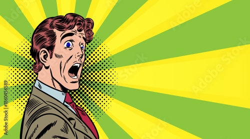 Surprised man in a comic retro pop art style