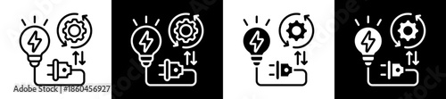 Electricity Operation Icon Set In Black And White Filled Style Collection