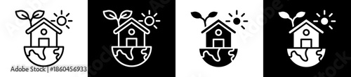Green House Icon Set In Black And White Filled Style Collection