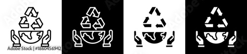 Recycle Icon Set In Black And White Filled Style Collection