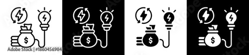 Energy Cost Icon Set In Black And White Filled Style Collection