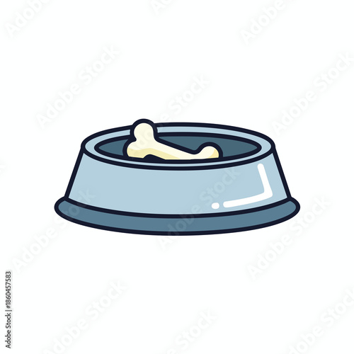A light blue bowl holding a bone. The bowl has a black outline