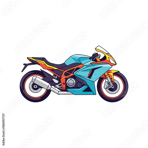 Turquoise sport motorcycle with orange accents.